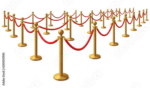 Schilderij op canvas Vip barrier with golden stanchions and red rope perspective vector illustration