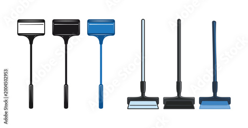 Foto Modern vector graphic featuring a set of household cleaning implements, including squeegees and floor brooms