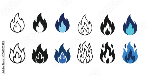 Φωτογραφία Collection of stylized flame vector illustrations in various graphic designs and