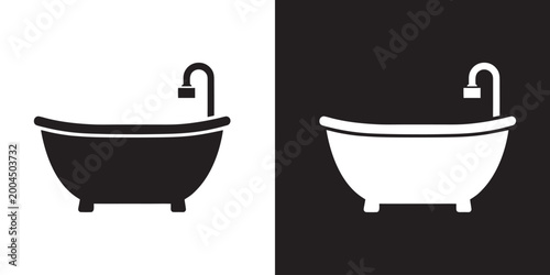 A black bathtub silhouette, shower bathroom appliance icon, vector illustration