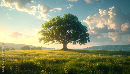 Majestic solitary tree landscape