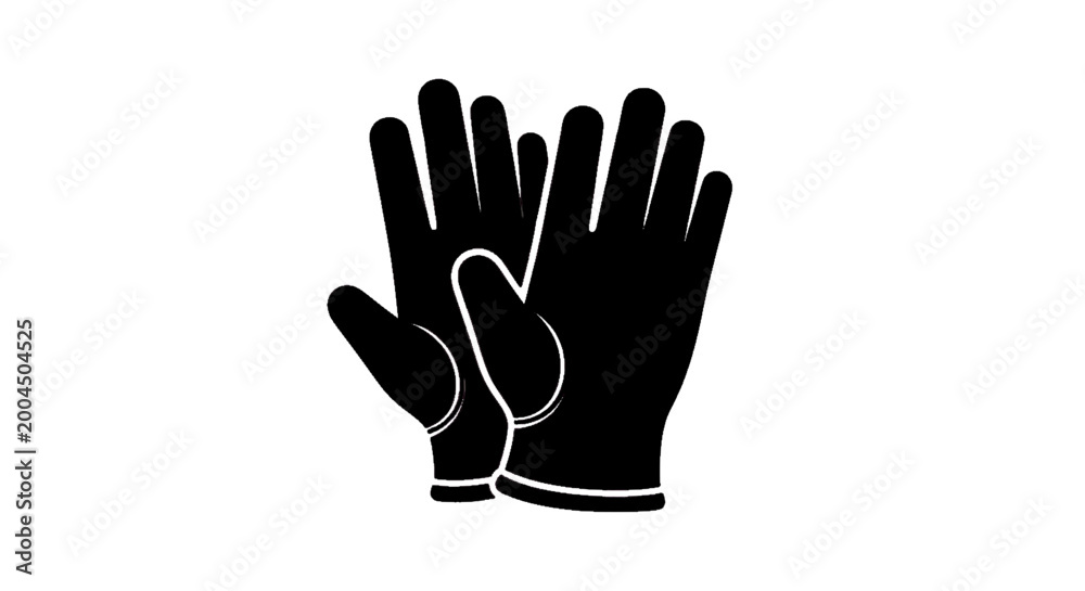 Obraz premium Minimal black silhouette icon, simple flat vector, bold black shape, no, no shading pair of protective work gloves icon on a, flat icon style