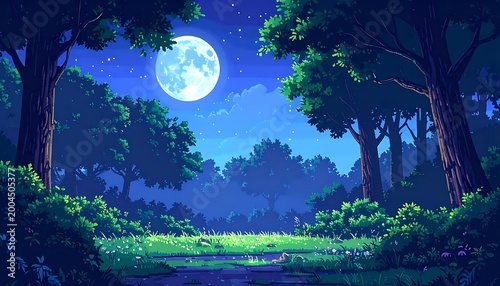 Moonlit forest clearing