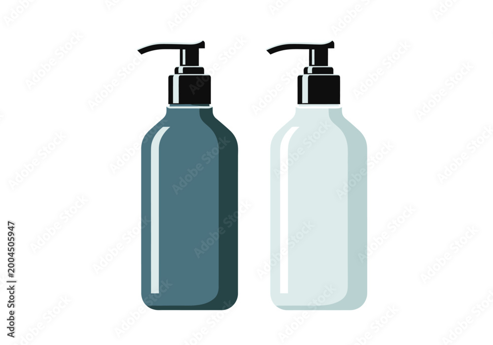 Fototapeta premium Two bottles of liquid soap and lotion are placed next to each other