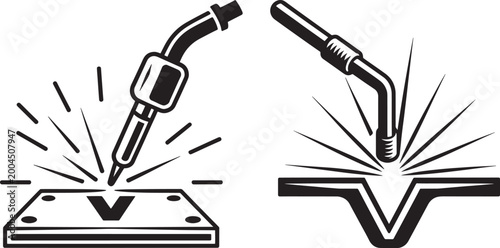 Fotografía Vector illustration of welding torches creating sparks with metalwork industry f