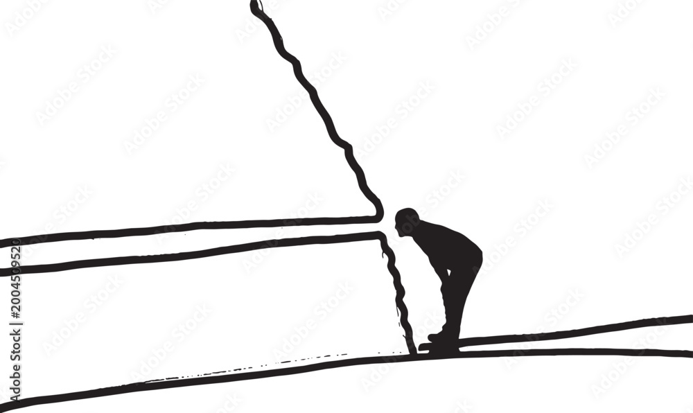 Fototapeta premium vector,Marker drawing of a man looking through a hole in a wall