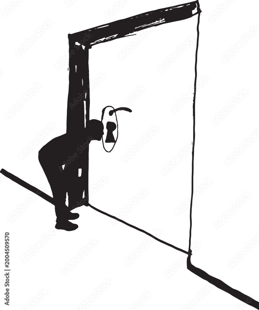 Naklejka premium vector,a man looking through a keyhole