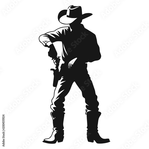 Classic cowboy quick draw silhouette standing with pistol vector