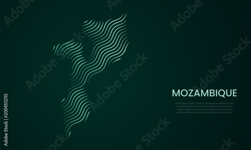 Fotografie Mozambique abstract map made of flowing curved line pattern