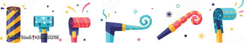 Foto Colorful Party Blower Set with Confetti and Festive Elements, Fun Celebration No