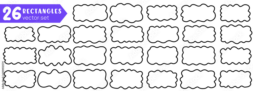 Obraz premium Text organic doodle and shape square amoeba with frame wavy irregular. Rectangle modern black and seal brush liquid with sticker rectangular price. Template text border and wiggle shape groovy.