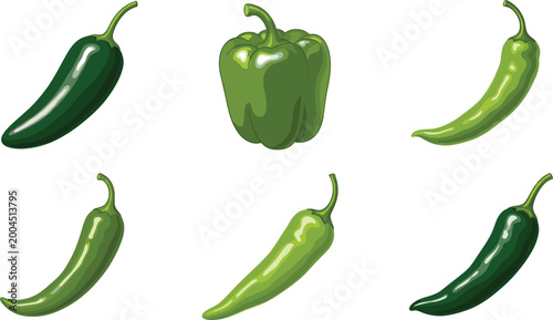 Photos Green Chili and Bell Pepper Set for Food, Cooking, and Healthy Eating Designs