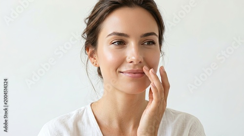Premium beauty clinic close-up woman smooth upper lip after laser hair removal