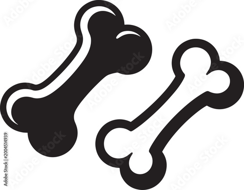 Obraz na plátně Two stylized dog bones one black one outline with dog bone black and white illus
