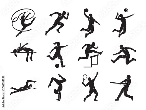 Collection of black silhouette sports icons