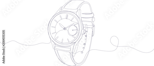 Continuous one line drawing of classic luxury wristwatch for minimalist fashion accessory and time management logo vector