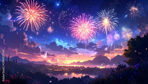Night sky fireworks display (4)