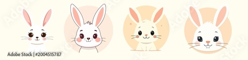 illustration of a cute bunny with adorable flat design ears, soft pastel colors, and bold lines, featuring a sweet facial expression with large shining eyes, a tiny nose, and a playful smile, s