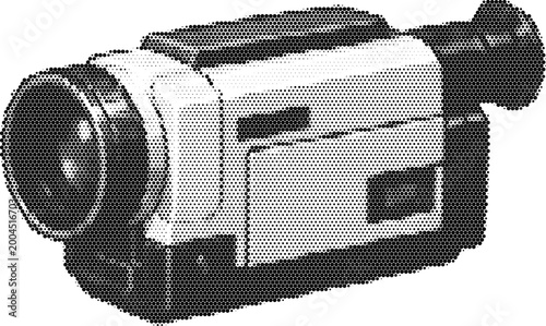 Fotografie Retro halftone grunge vector image of a dotted camcorder on transparent backgrou