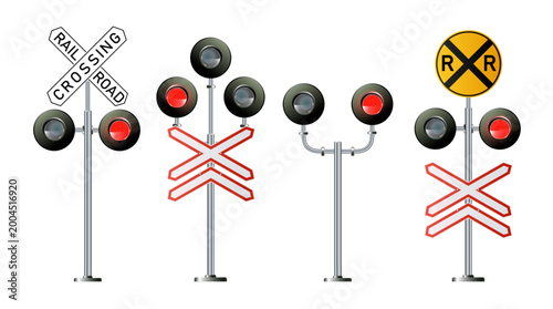 Obraz na płótnie Railroad barrier gate with warning light at level crossing