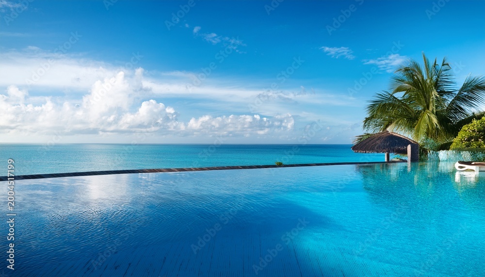 Fototapeta premium a tropical sky backdrop for a serene ocean view at a luxury resort s infinity pool