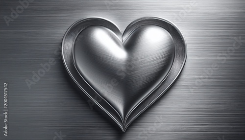 brushed metal surface with heart shape in silver hue