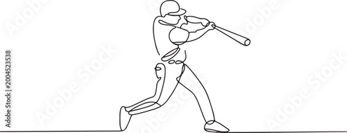 Bild auf Leinwand continuous one line drawing of a baseball player swinging a bat