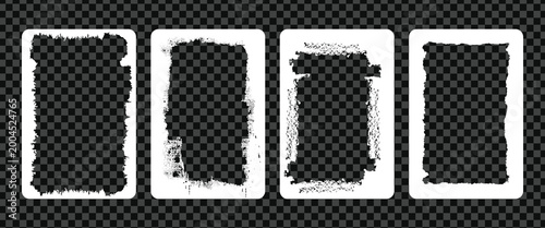 Grunge frames for photo collage, stories and social network media. Template with brush stroke. Rectangular border with grunge overlay. Set of vector illustrations isolated on transparent background.