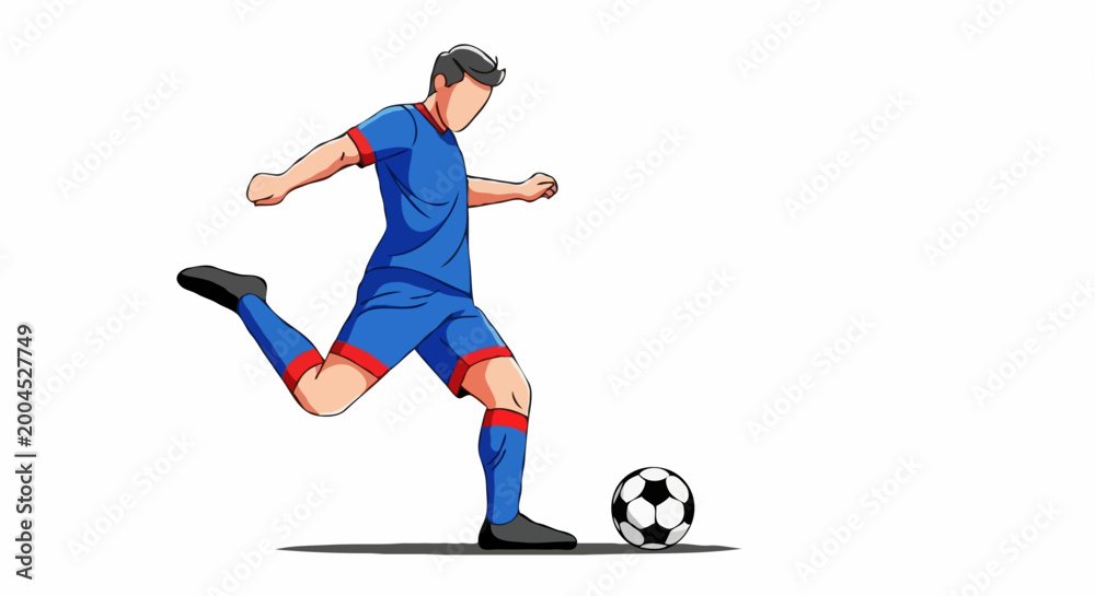 Obraz premium A soccer player in a blue uniform kicking a ball