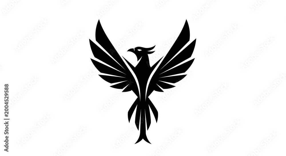 Obraz premium Minimalist black phoenix bird logo icon on white background