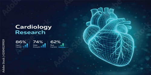 Obraz na płótnie Cardiology Research Dashboard with Glowing Digital Heart and Healthcare Data Vis