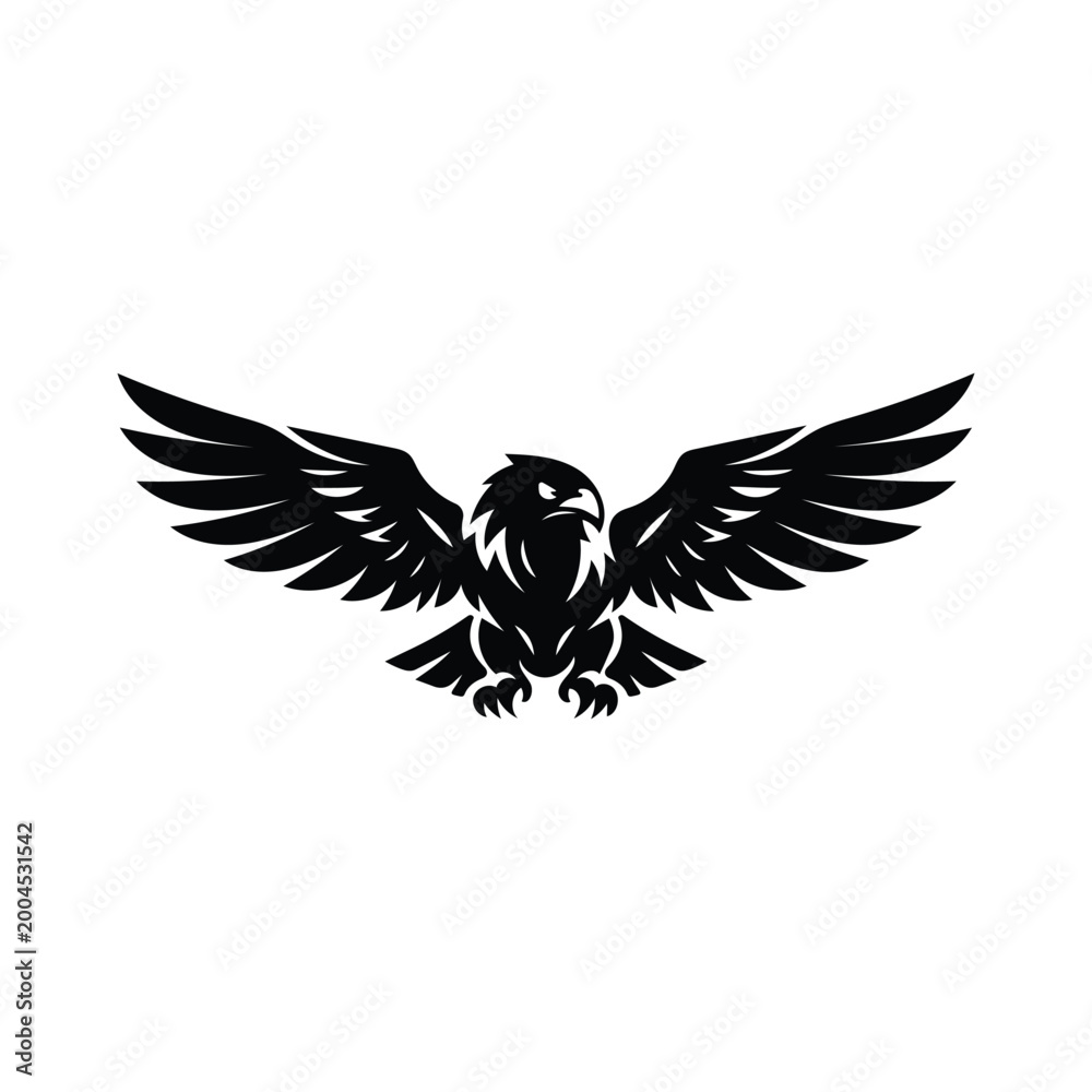 Fototapeta premium Flying Eagle Logo with Spread Wings – Powerful Bird Mascot in Black and White Vector Style