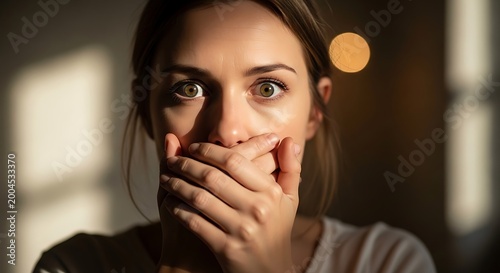Shocked Woman Covering Mouth, Fear Emotion, Surprise Expression, Horror Face, Astonished Reaction