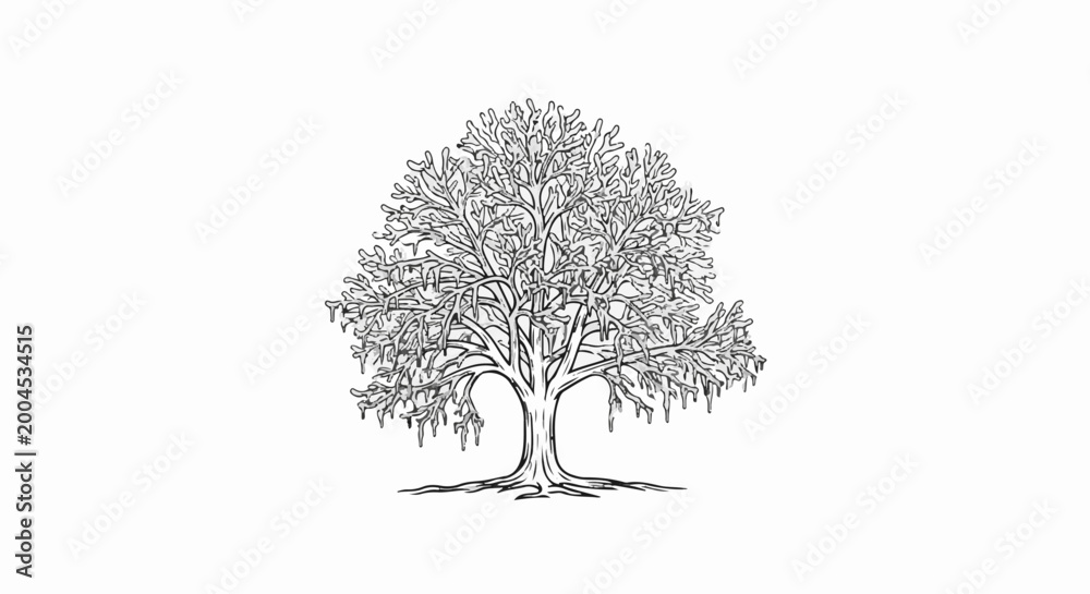 Fototapeta premium A stylized black and white illustration of a lush tree with intricate branches
