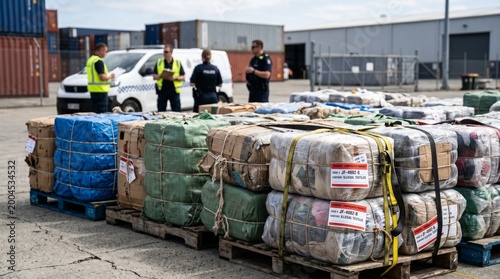 Police seize confiscated package bales at port customs operation urban area cargo inspection law enforcement engagement