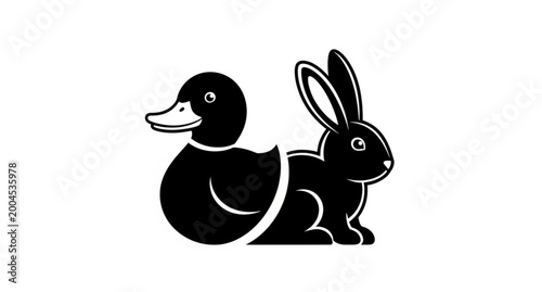 Foto Duck rabbit optical illusion silhouette vector funny ambiguous animal design iso