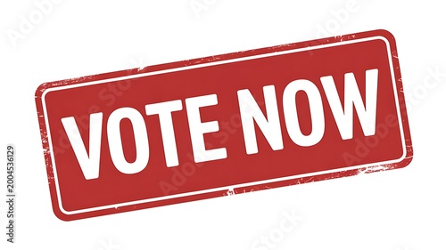 Vote now, election button, red stamp, voting sign, democratic symbol