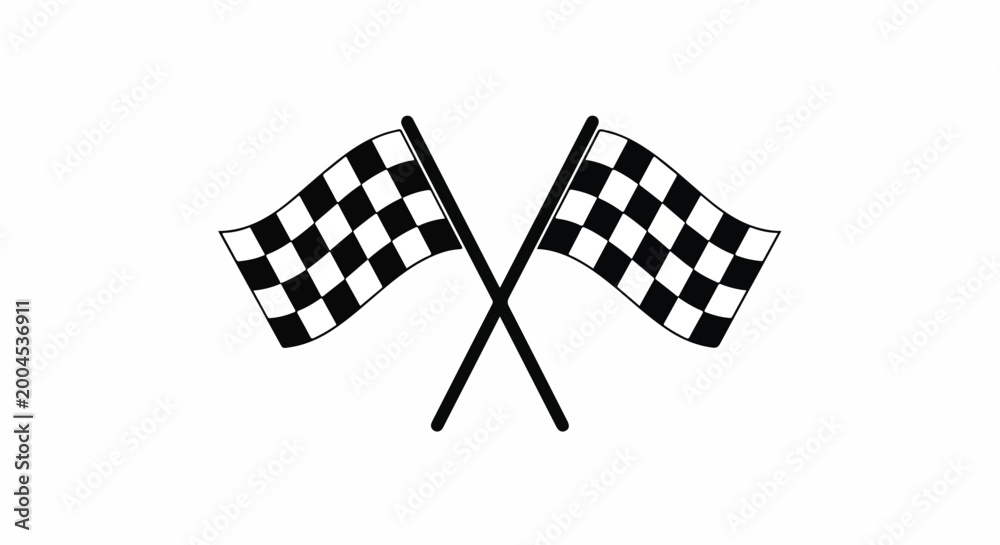 Fototapeta premium Two Crossed Checkered Flags Symbolizing Victory, Finish Line, and Racing Competition on a White Background