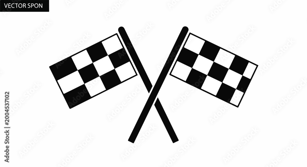 Fototapeta premium Two Crossed Checkered Flags Icon, Symbolizing Racing, Victory, Competition, and the Finish Line in Black and White