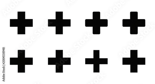 Close-up of black crosses on transparent background, design element for graphic projects, perfect for digital art and visual compositions