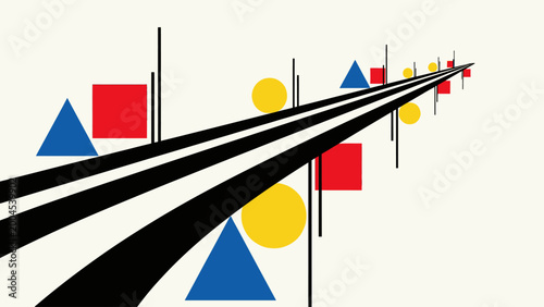 Fotografie Abstract composition with geometric shapes on a vanishing point perspective road