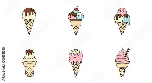 Colorful Ice Cream Cones Collection for Dessert and Food Design, perfect for marketing, menu, or advertising visuals