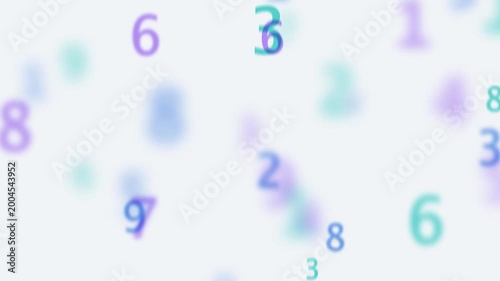 Dynamic numeric animation with scattered glowing digits in bokeh style, seamless looping
