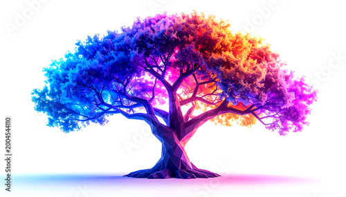 Vibrant geometric tree illustration against white background