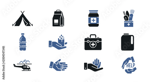 Icons of emergency relief and humanitarian aid