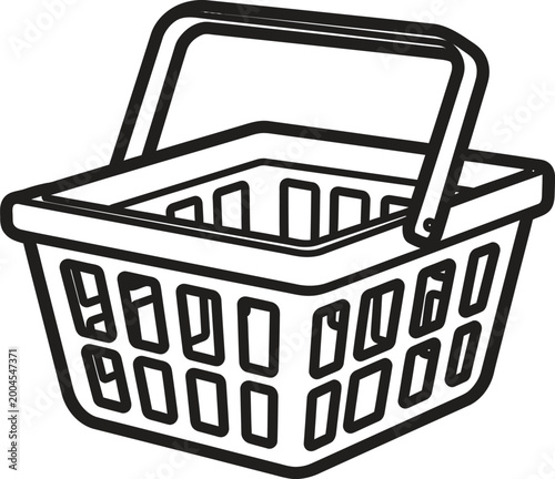 Empty Plastic Shopping Basket Outline Vector Icon Illustration