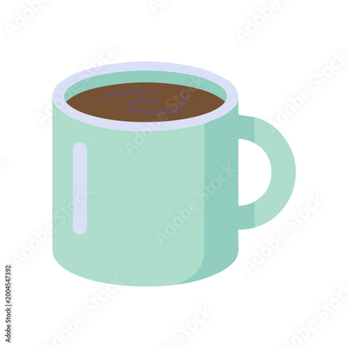 Teal ceramic coffee mug with handle.