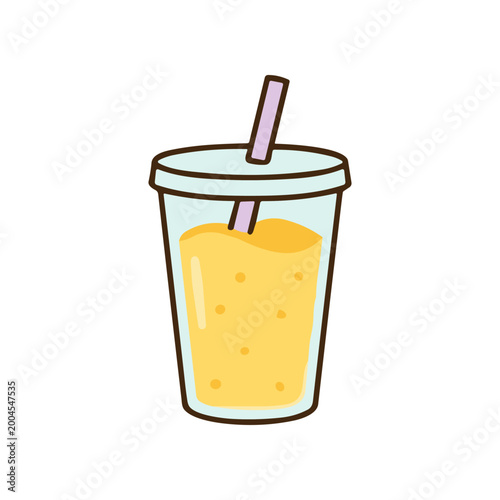 Cartoon orange juice cup with straw.