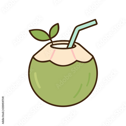 Coconut Drink with Green Straw.