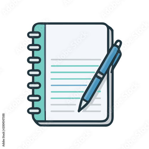 Notebook and pen on white background.